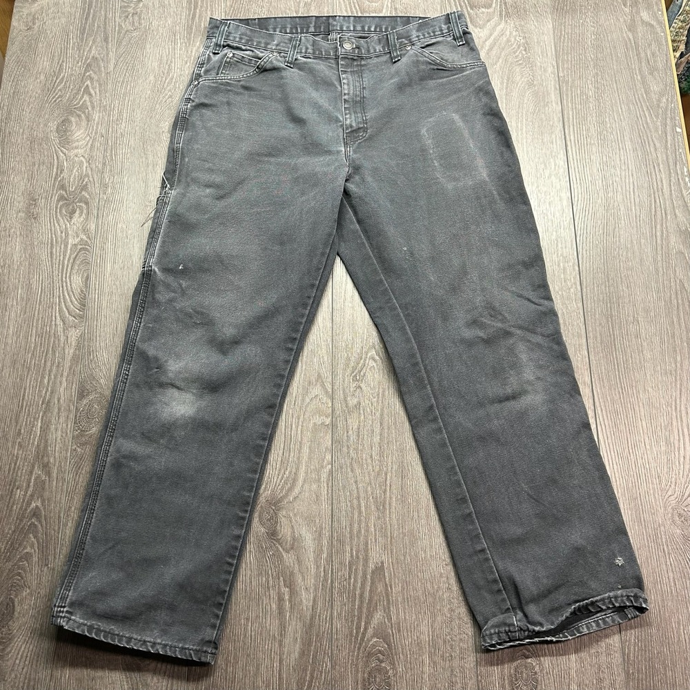 Vintage Dickies Carpenter Pants Mens 34x30 Faded Black Canvas Workwear 1939RBK